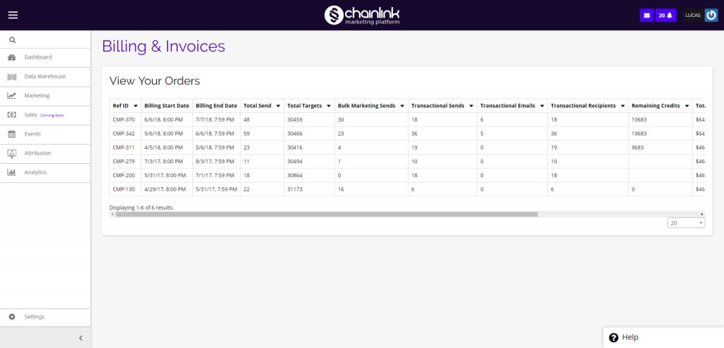 Chainlink billing and invoices dashboard