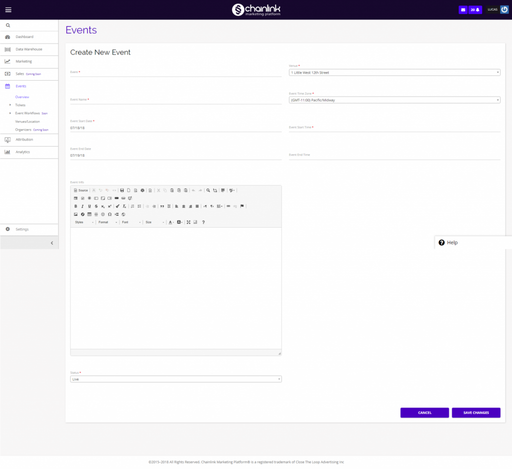 Chainlink creating new event