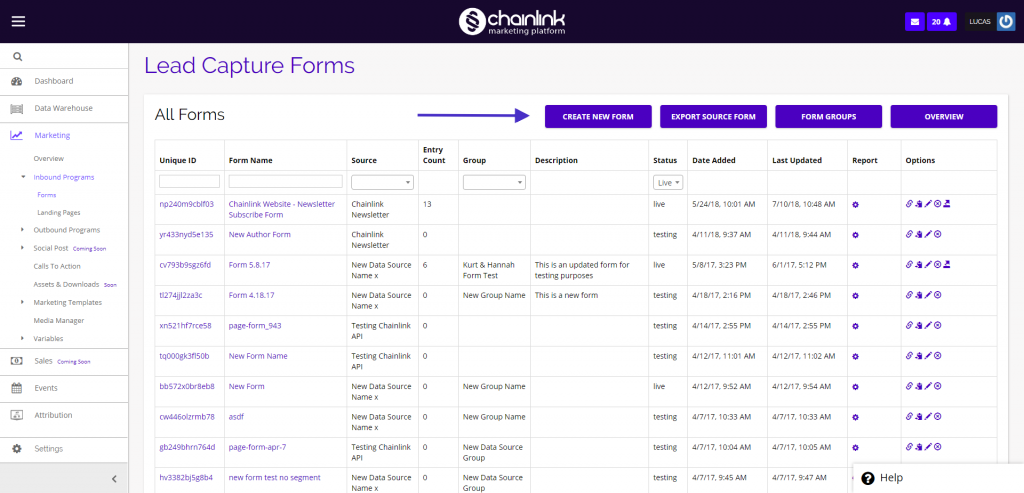 Chainlink create new form