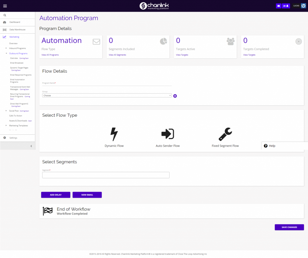 Chainlink new workflow page