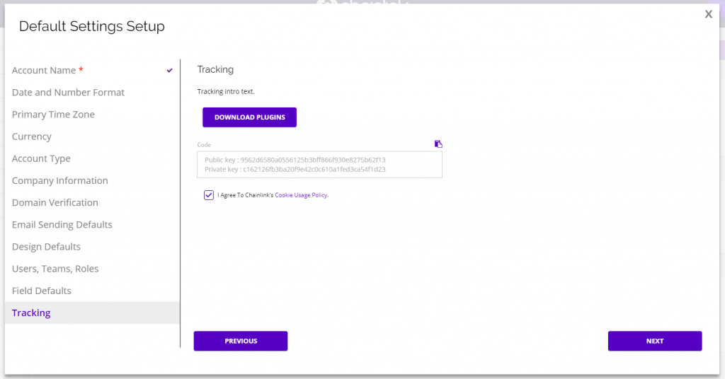 chainlink marketing platform default settings