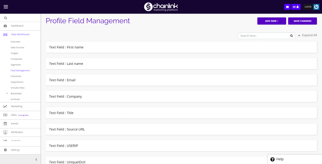 chainlink marketing platform field management