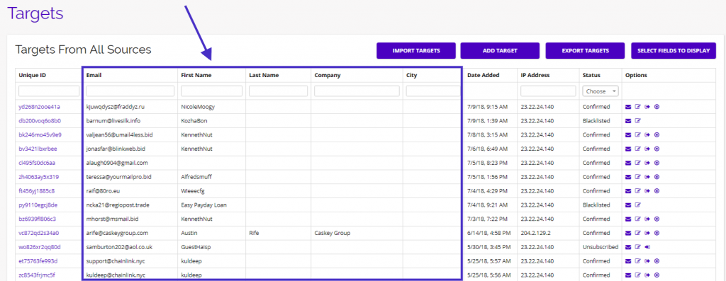 Chainlink targets selected fields
