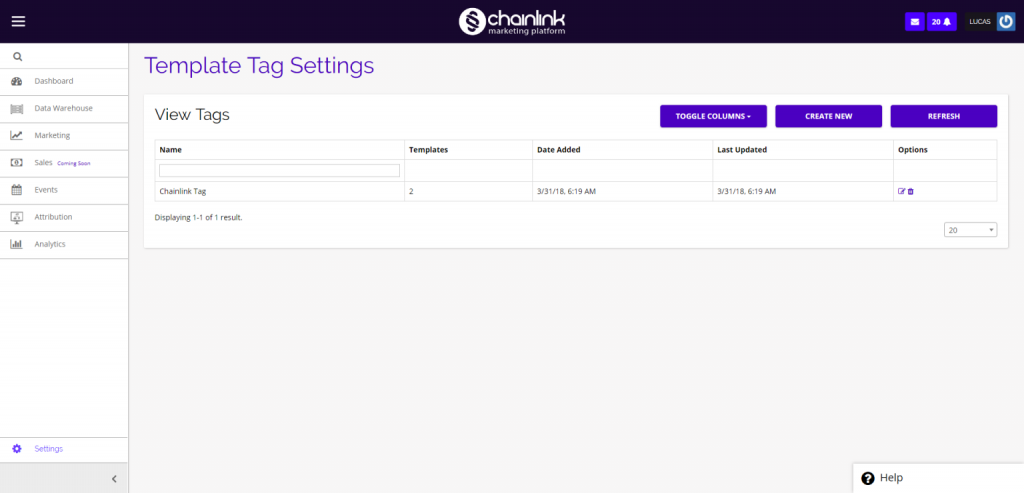 Chainlink template tag dashboard