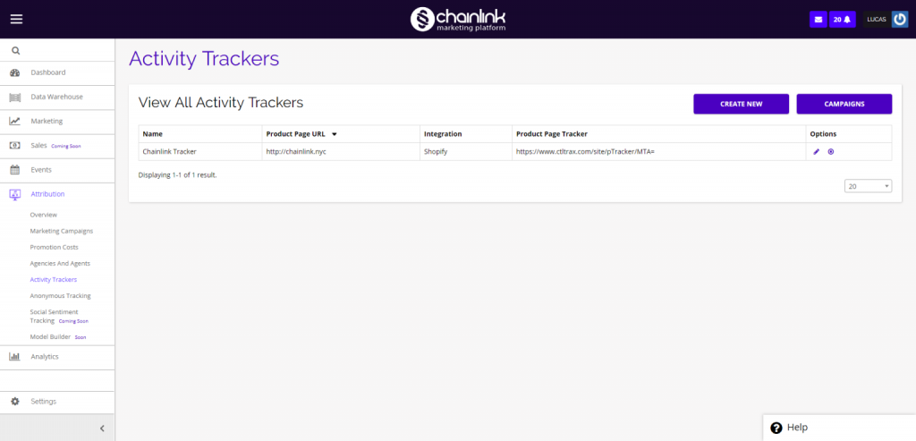 Chainlink activity trackers dashboard