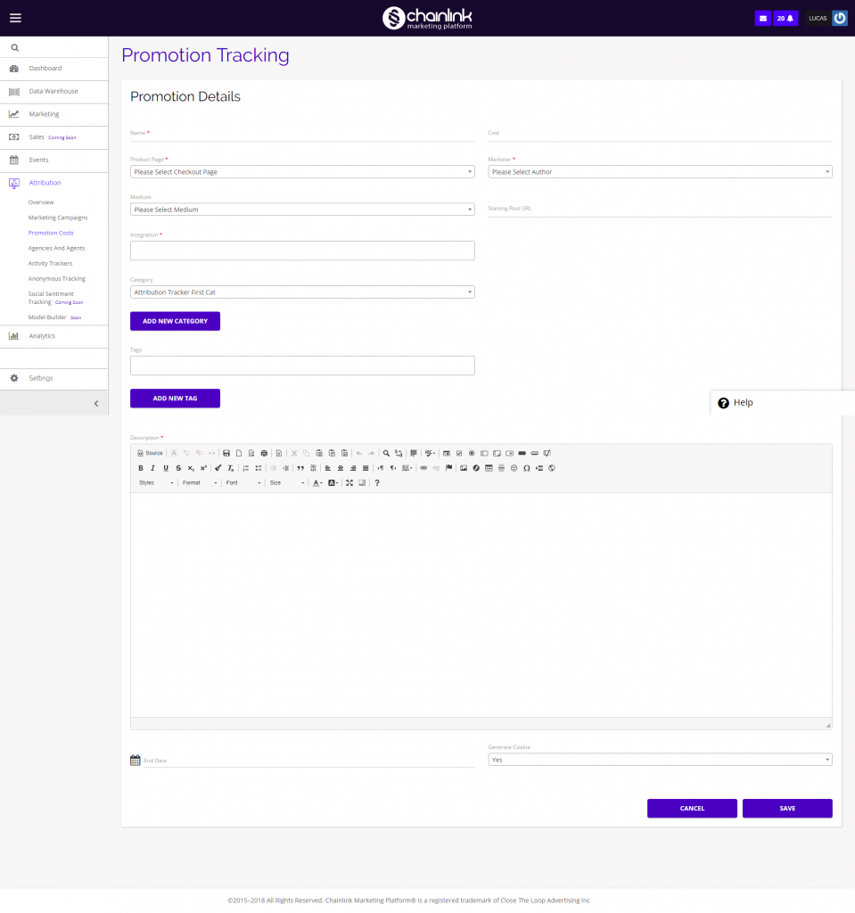 Chainlink create new promotion