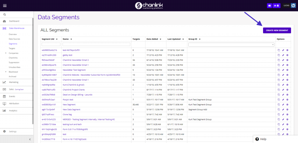 Chainlink create new segment