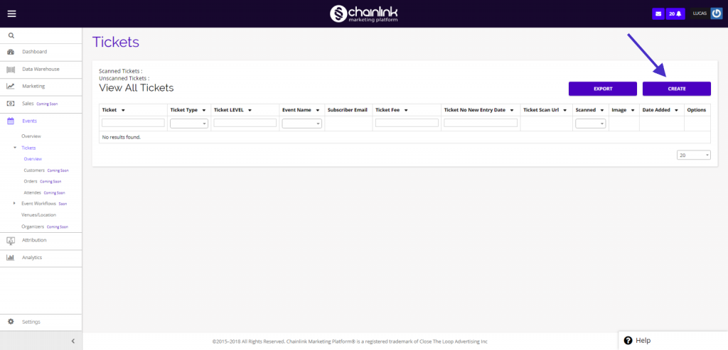 Chainlink create new ticket