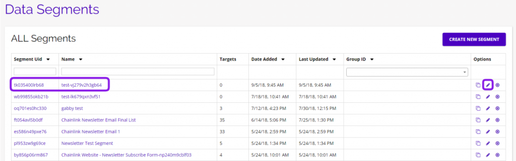 Chainlink marketing platform edit segments