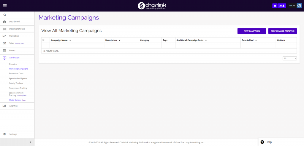 Chainlink marketing campaigns attribution dashboard