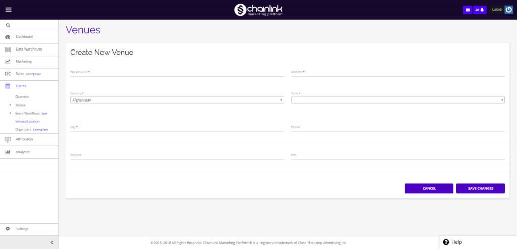 Chainlink new venue page