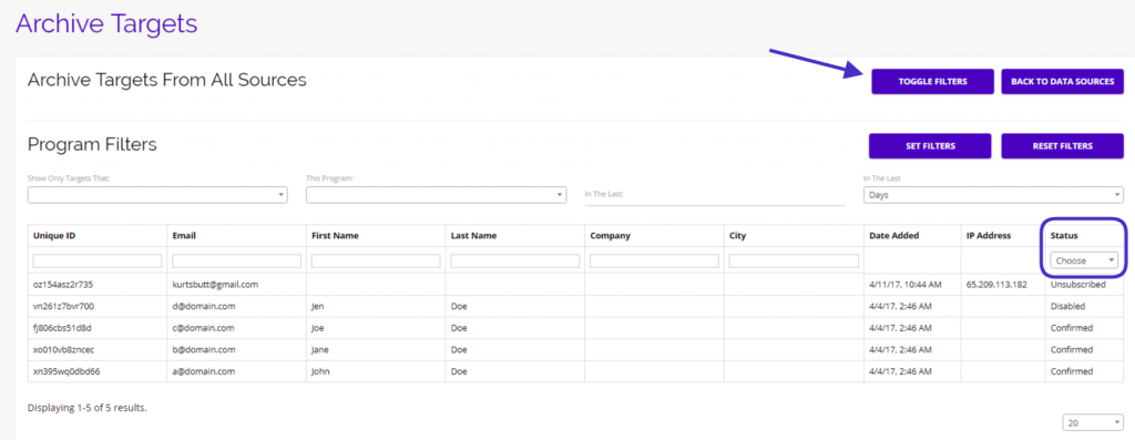 Chainlink organize archived targets