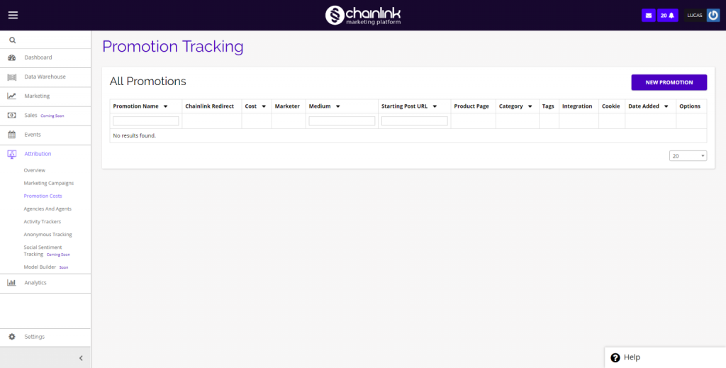 Chainlink promotions dashboard