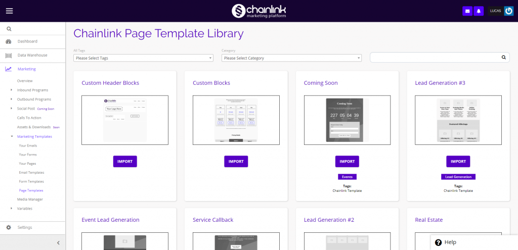 chainlink marketing platform landing page templates