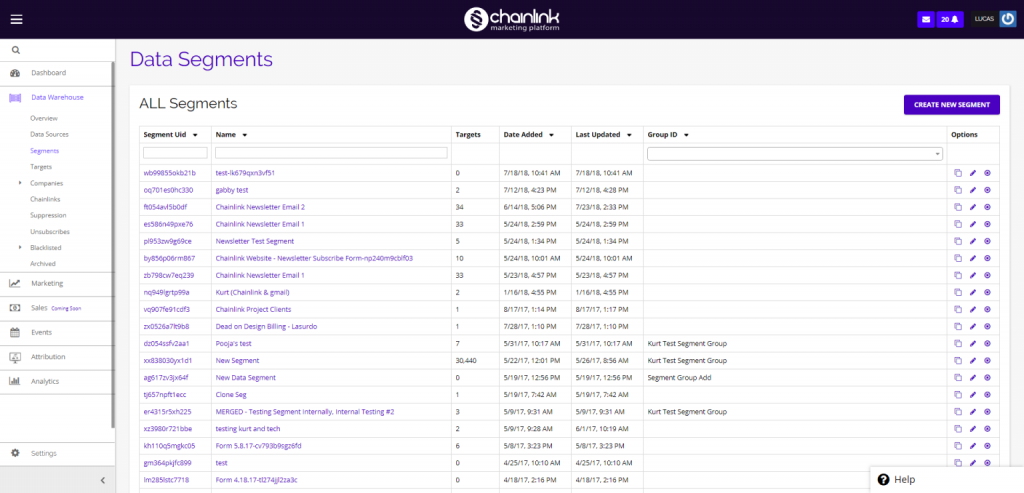 Chainlink segments dashboard