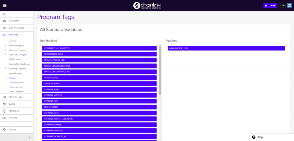 Chainlink standard variables dashboard