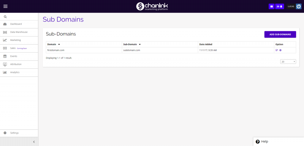 Chainlink sub-domains dashboard