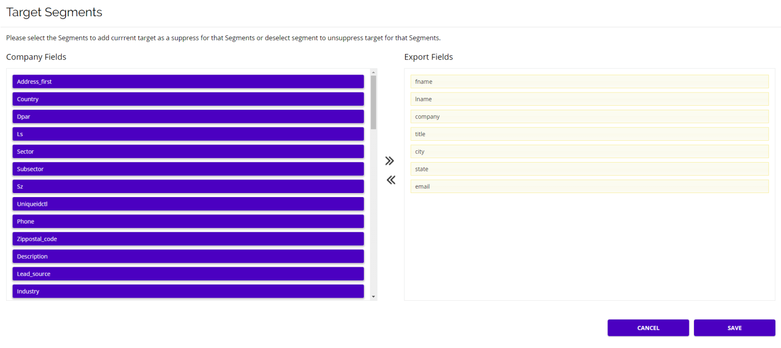 Chainlink marketing platform select fields for target export