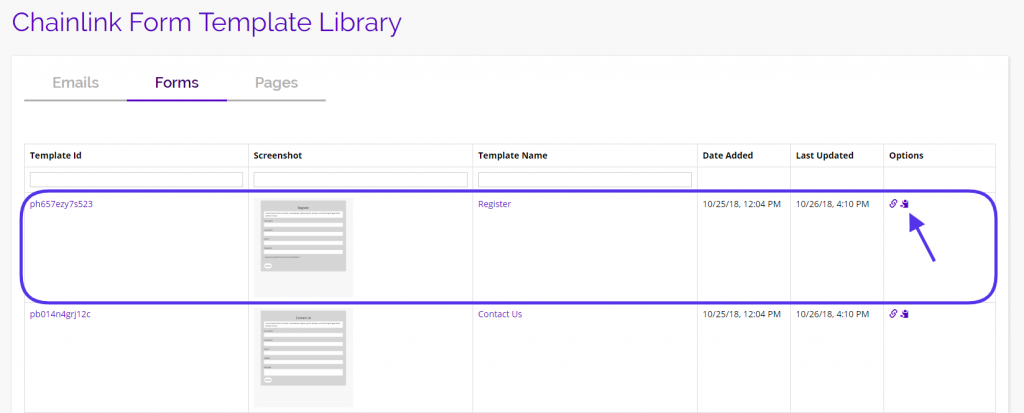 chainlink marketing platform form templates