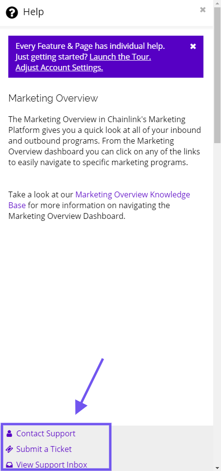 Chainlink marketing platform support ticket